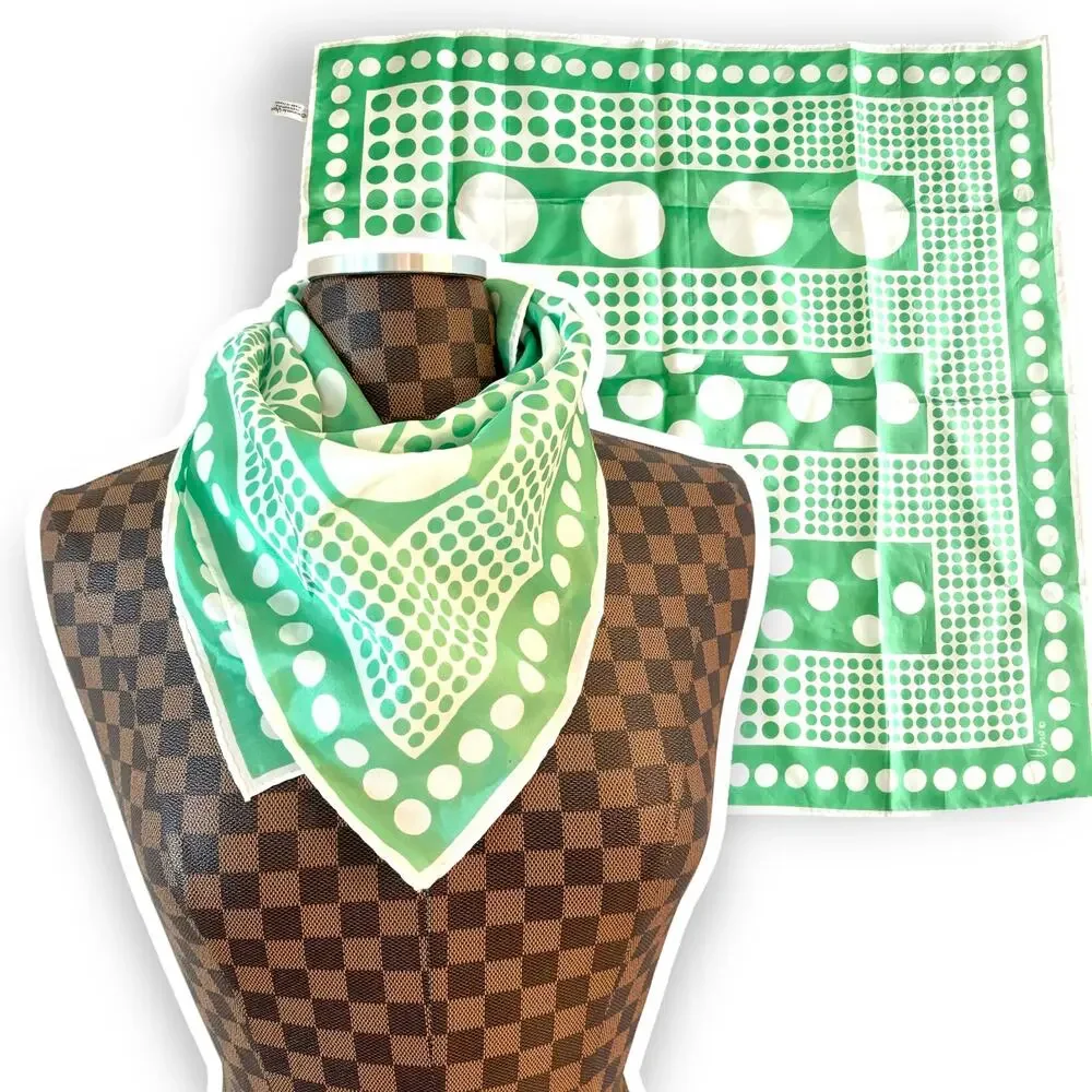 Vintage Scarf Vera Neumann Scarf Green White Polka Dot MCM Mod Retro Japan